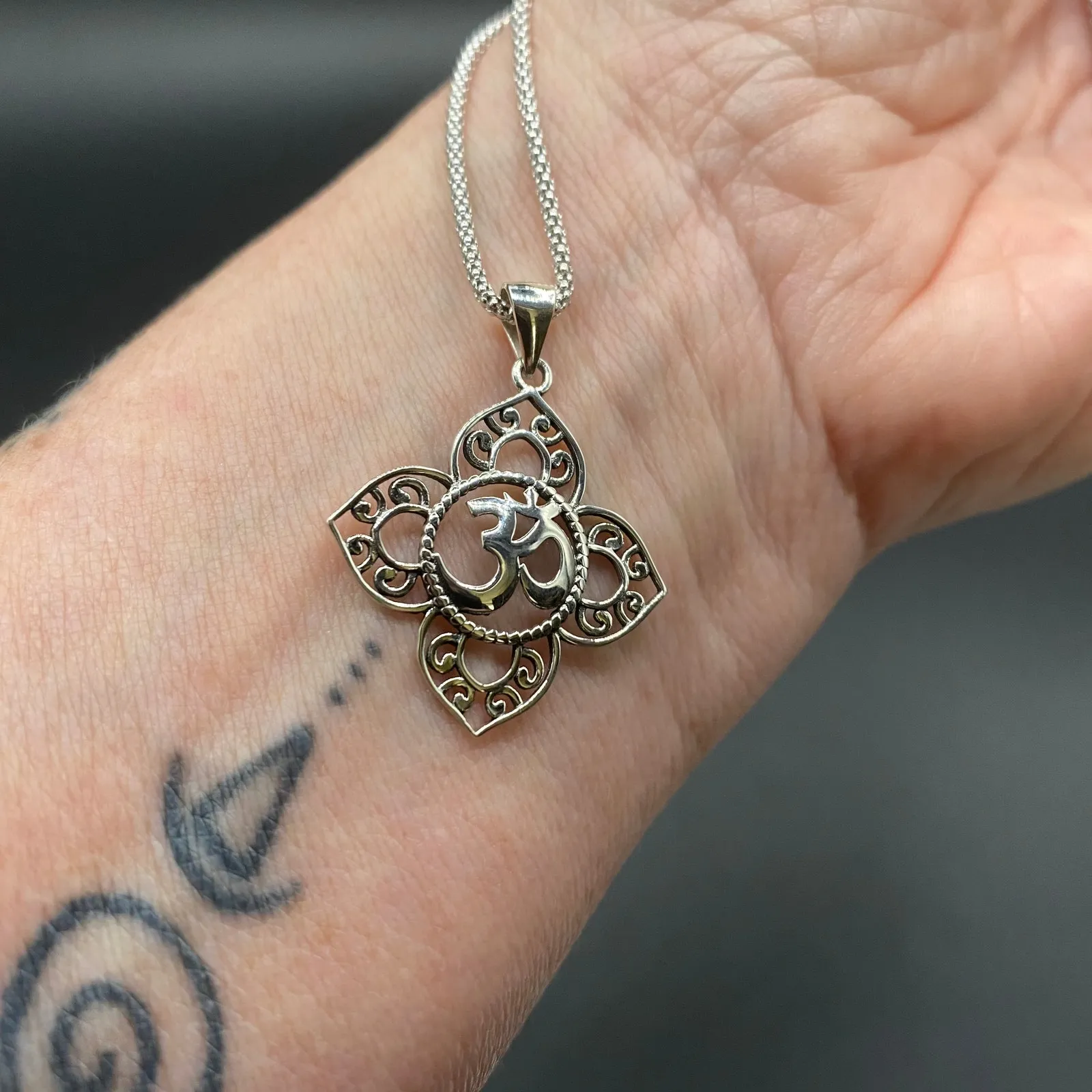 Om Religious Symbols Sterling Silver Pendant Necklace on - Image 3