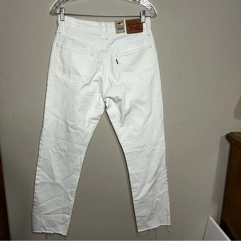 NWT Levi's 501’s White Distressed High Rise Raw Hem Straight Leg Denim Jeans - Image 11