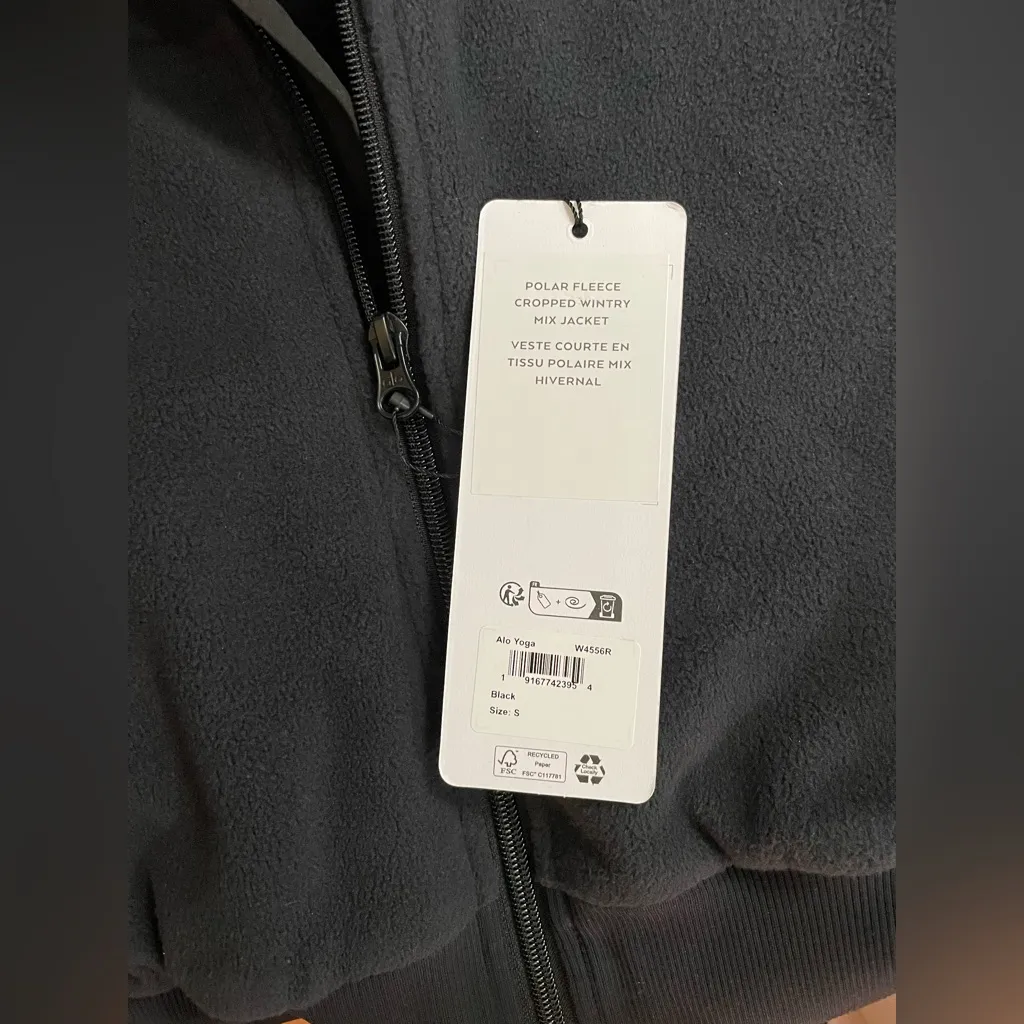 Alo Yoga NWT Polar Fleece Cropped Wintry Mix Full Zip Jacket Black Size S - Image 8