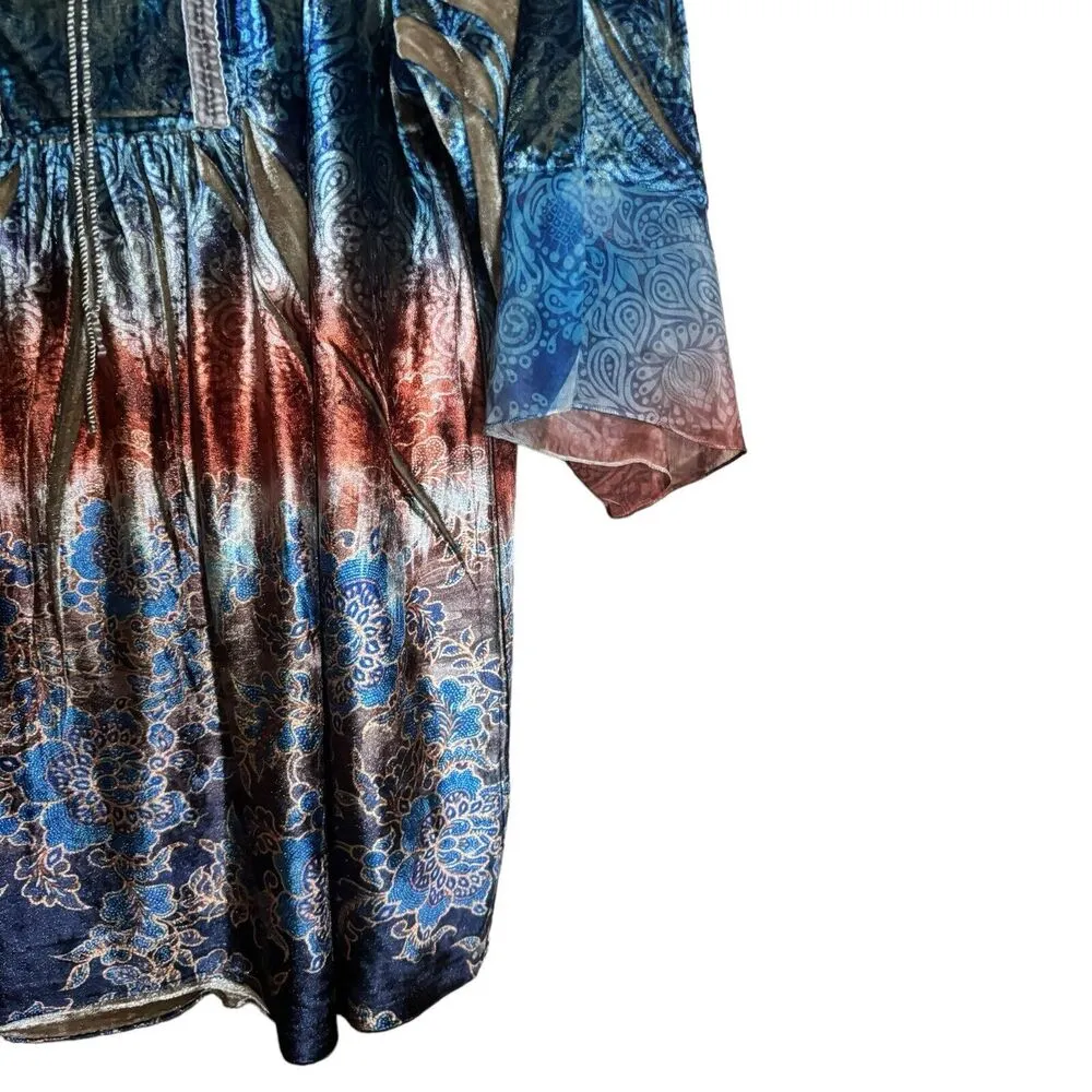 One World Live and Let Live Top Womens 1X Multicolor Boho Print Stretch Blouse - Image 5