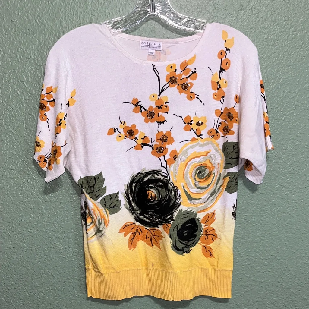 Vintage 80s Sequin Floral Sweater Mustard Yellow Green - Image 2