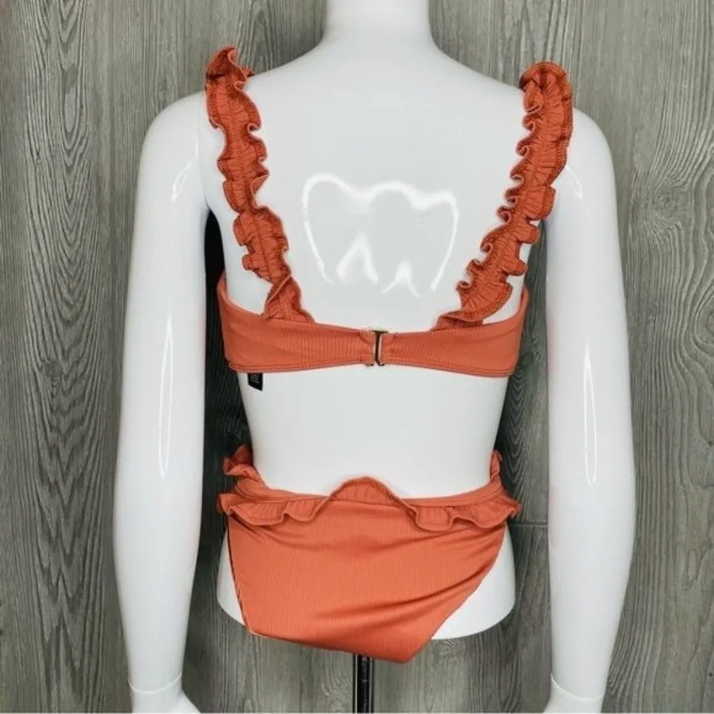 Beach Riot Ivy Bikini Bottom & top in Rust ruffle sz sm bottom med top swimsuit - Image 5