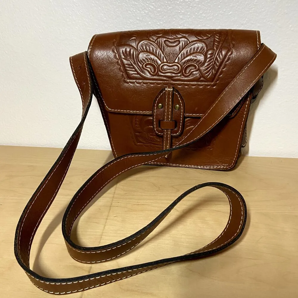 Patricia Nash Marciana Flap Crossbody Tooled Leather Fold Over Adjustable Tan - Image 3