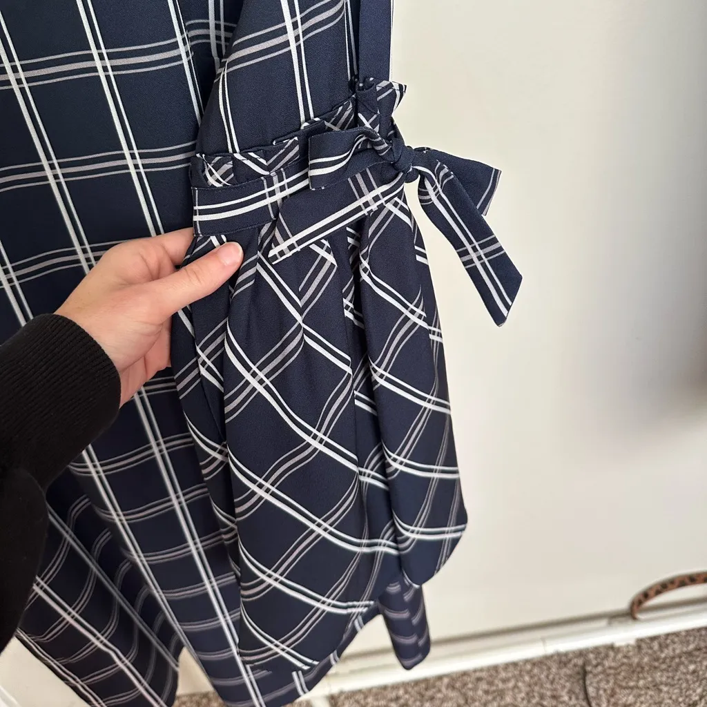 ECI New York Womens Navy Blue and White Plaid Longsleeve Midi Shift Dress size 4 - Image 3