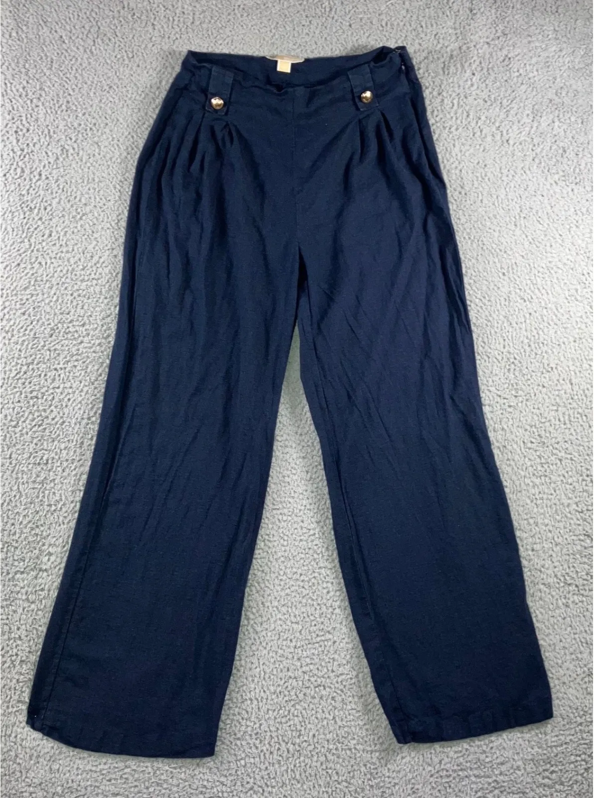 Michael Kors Pants Women 8 High Rise‎ Linen Blend Pleated Front Gold Button - Image 1