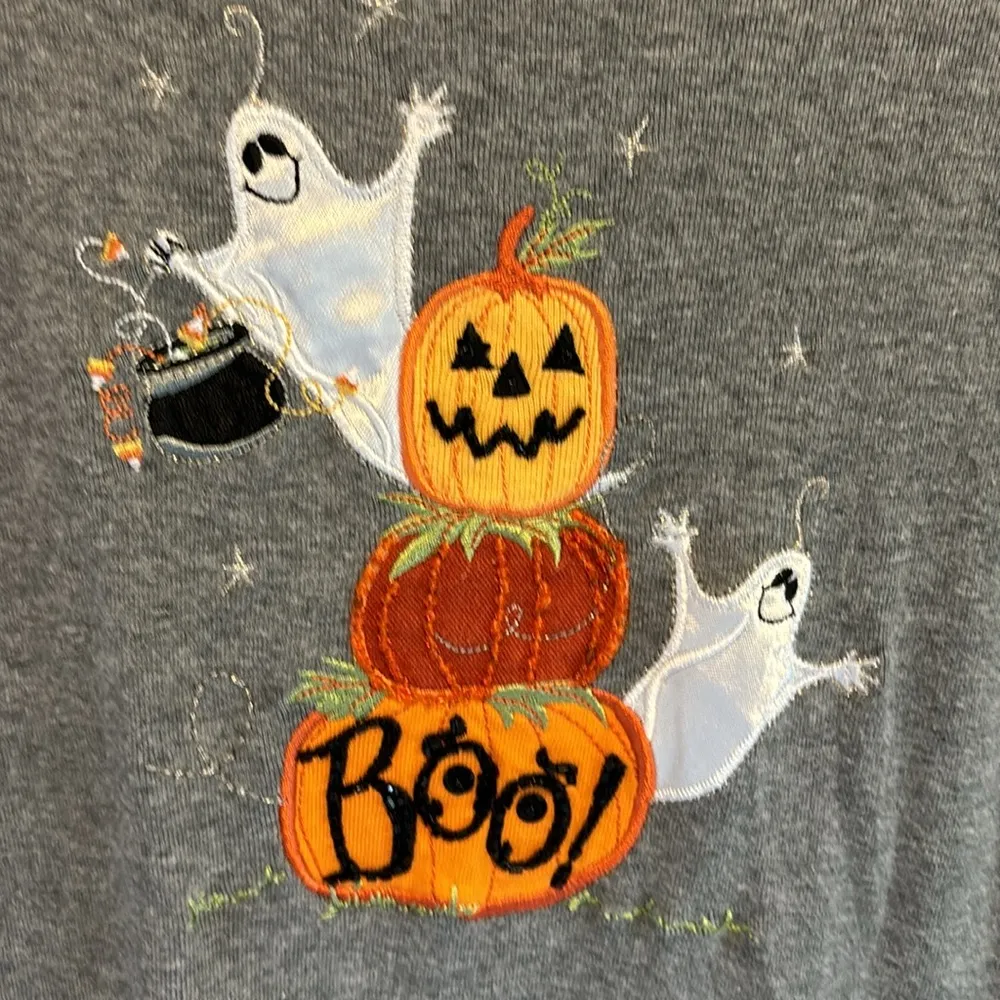 HALLOWEEN L/S GREY HEATHERED TEE SHIRT WHITE BUILT IN COLLAR & BOTTOM HEM Gray Size XL - Image 2