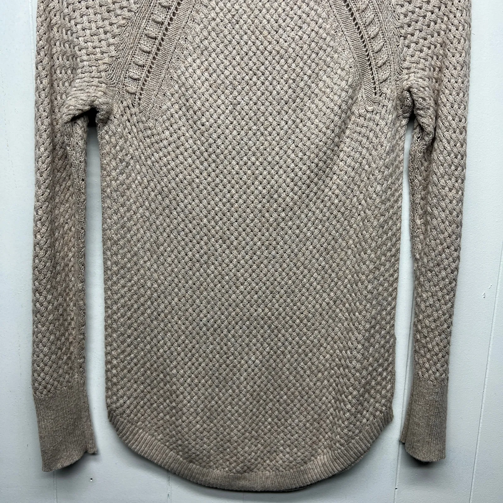 LOFT Wool Cotton Blend Crew Neck Light Brown Womens Pullover Knit Sweater XS - Image 7