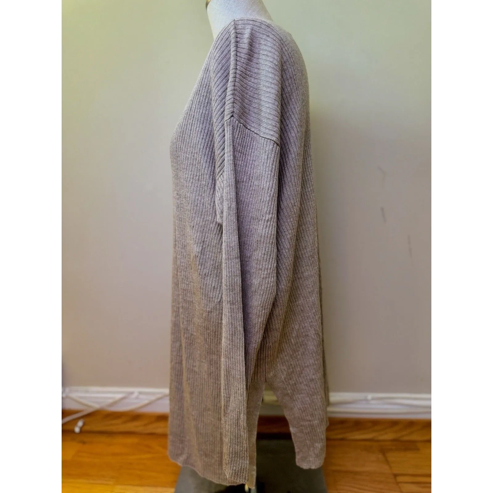 Eileen Fisher Women’s Linen Ribbed Long Sleeve Crew Neck Sweater Beige Size L - Image 3