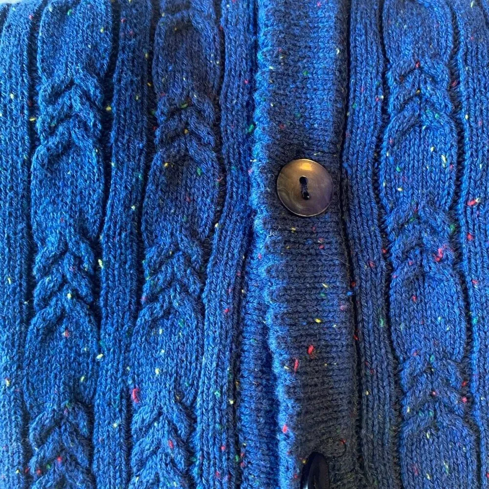 Appleseed's Classic Cabled Cardigan Size L Large Blue With Rainbow Flecks Preppy - Image 15