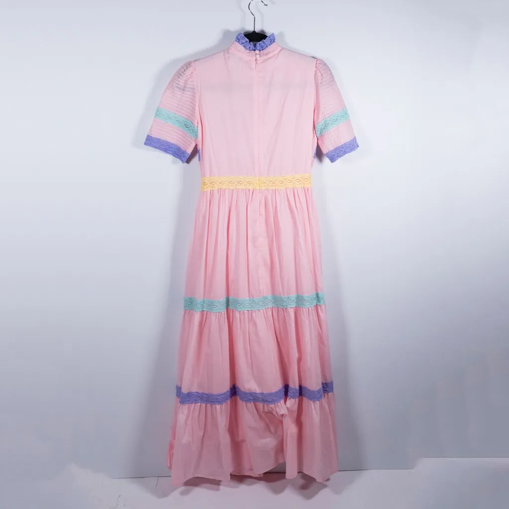 NEW Olivia Rubin Alia Cotton Lightweight Tiered Lace Trim Mock Neck Maxi Dress 0 - Image 4