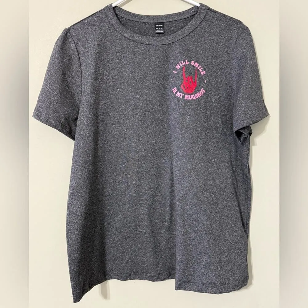 SHEIN women’s size large I Will Smile In My Mugshot graphic short sleeve t-shirt - Image 10