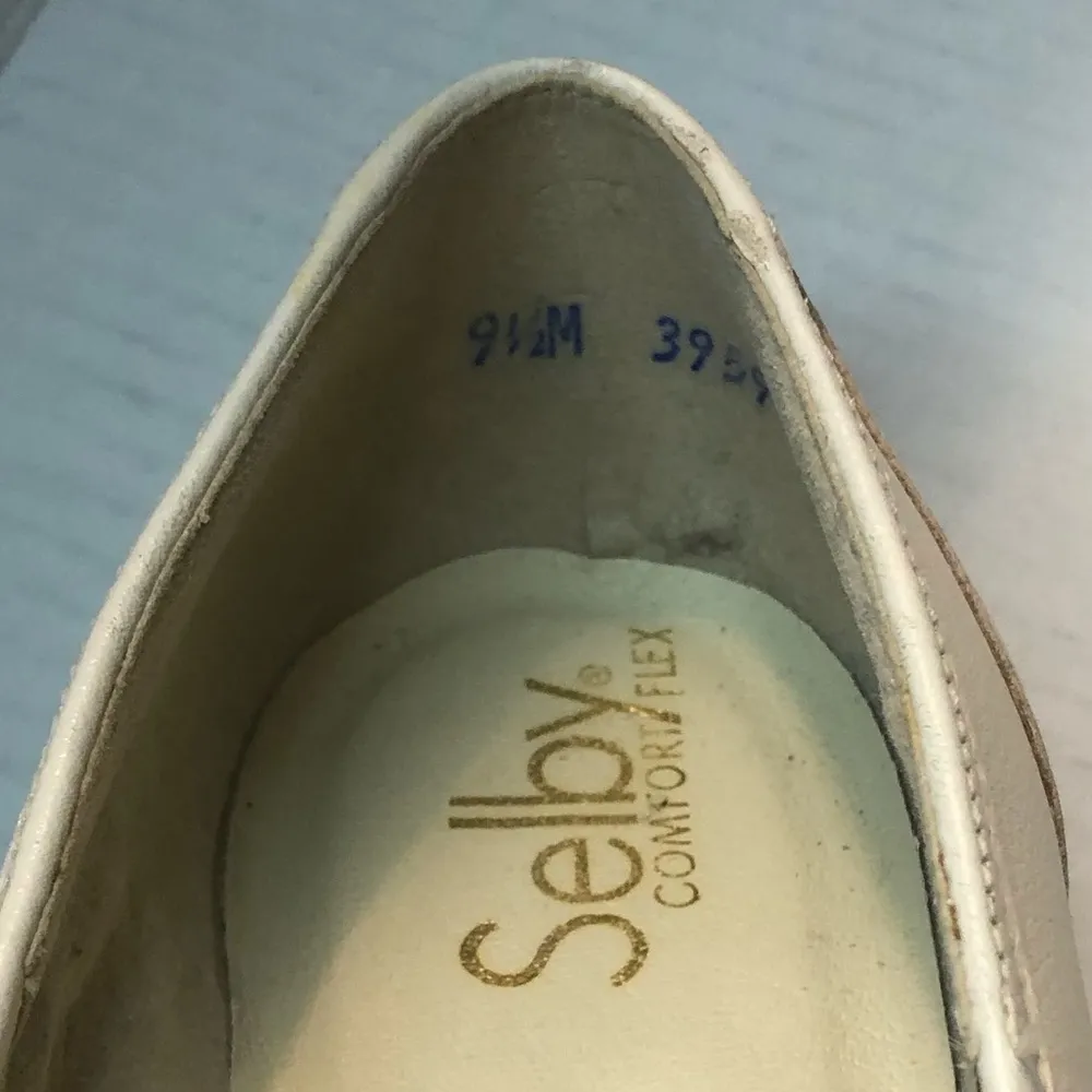 Selby Shoes Comfort Flex Cream Leather Wedge Loafers Sz 9.5 EUC Slip Ons - Image 10