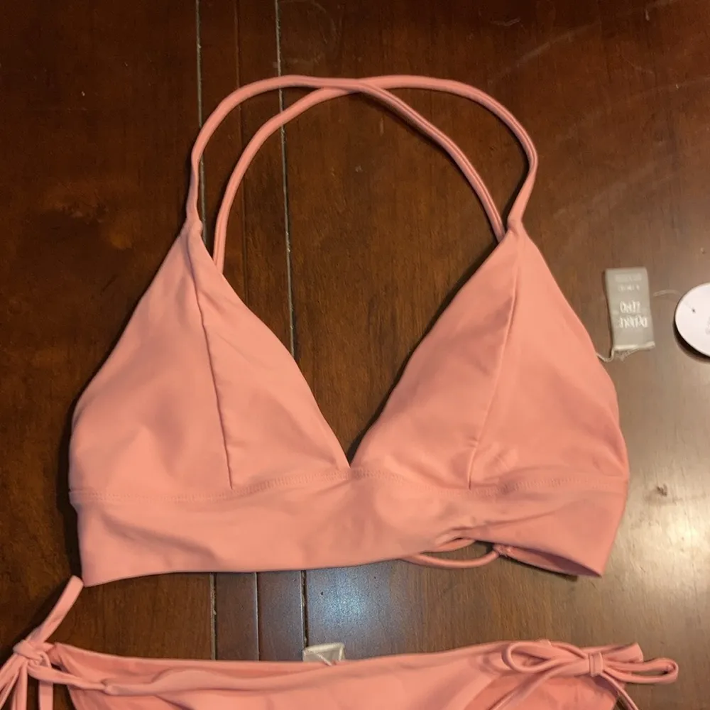 NWT double zero blush string bikini top and bottom sz L - Image 2