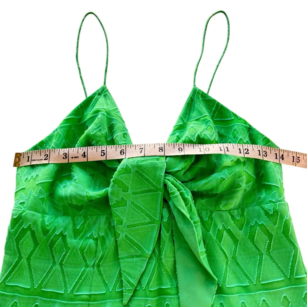 ALICE‎ + OLIVIA Roe Tie-Front Flare Dress Green Keyhole Mini Geometric Silk Sm 4 - Image 14