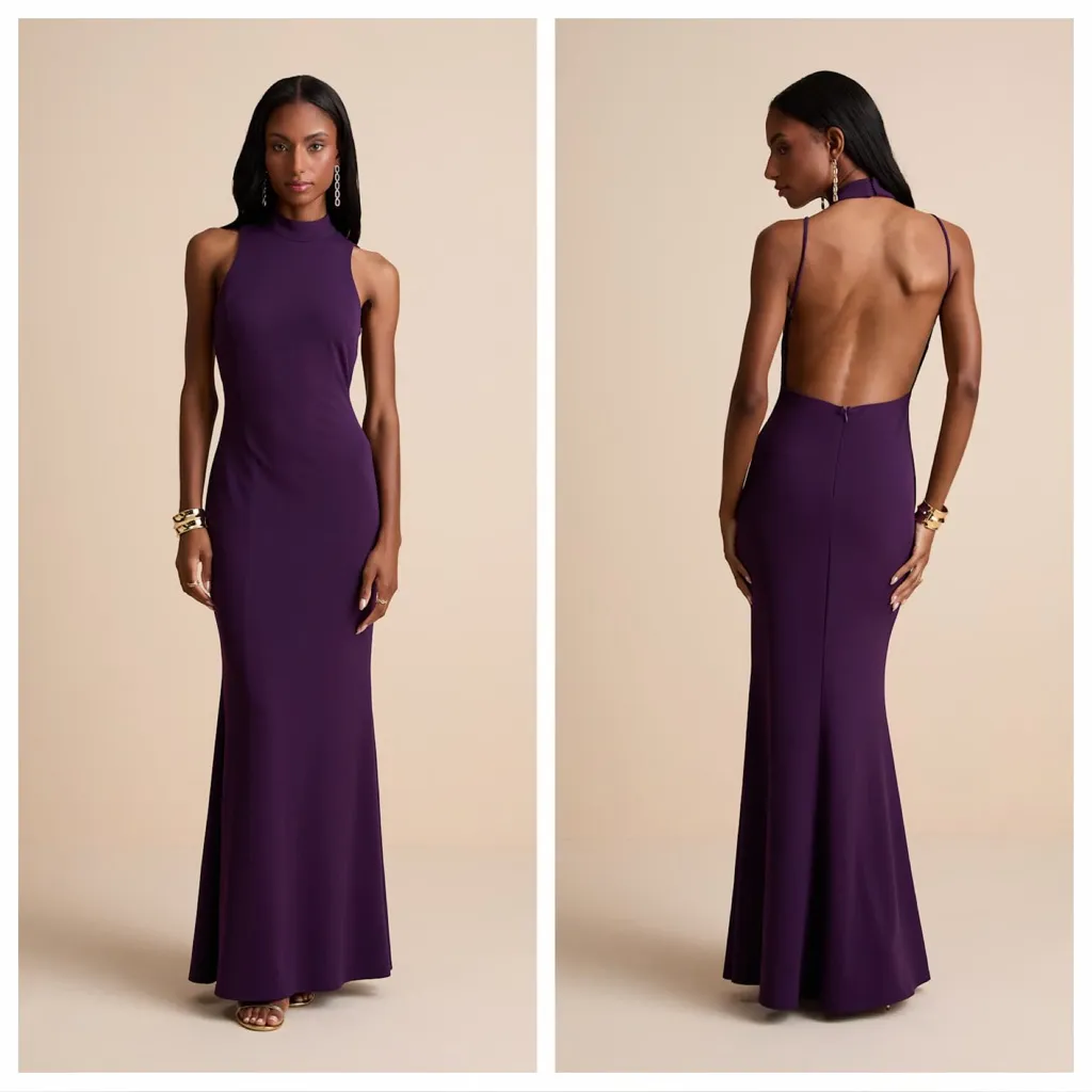 Lulus Damaris Dark Purple Mock Neck Backless Maxi Dress - Image 2