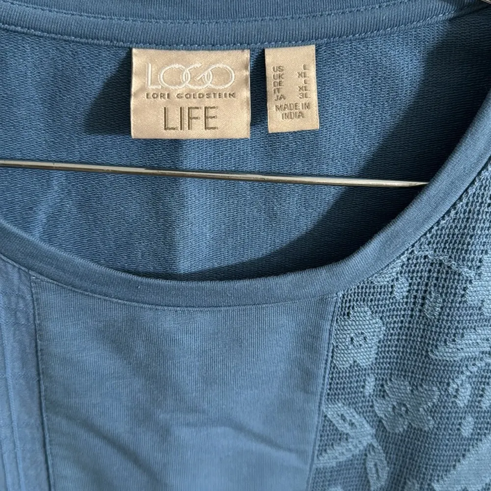 LOGO Life by Lori Goldstein French Terry Top With Crochet Lace - Image 4