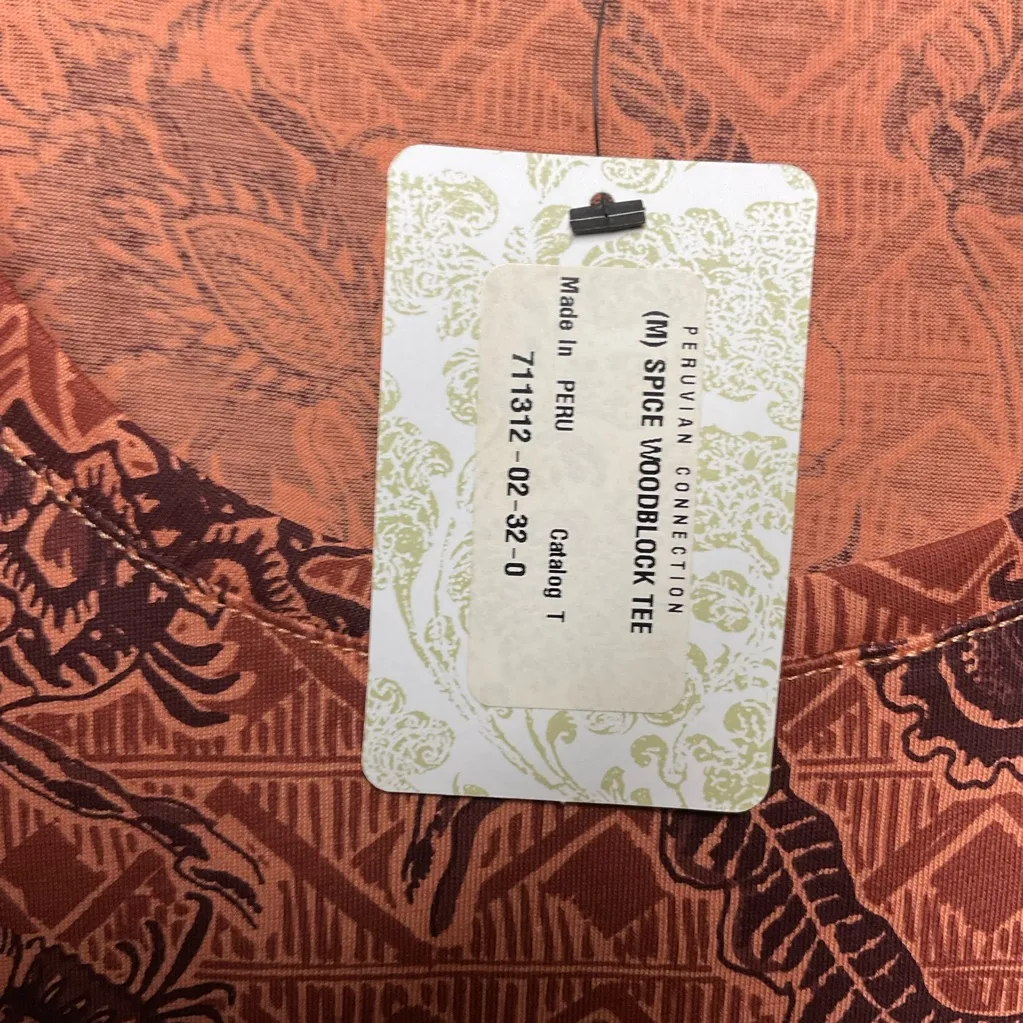 Peruvian Connection Spice Woodblock Tee Size M - Image 4