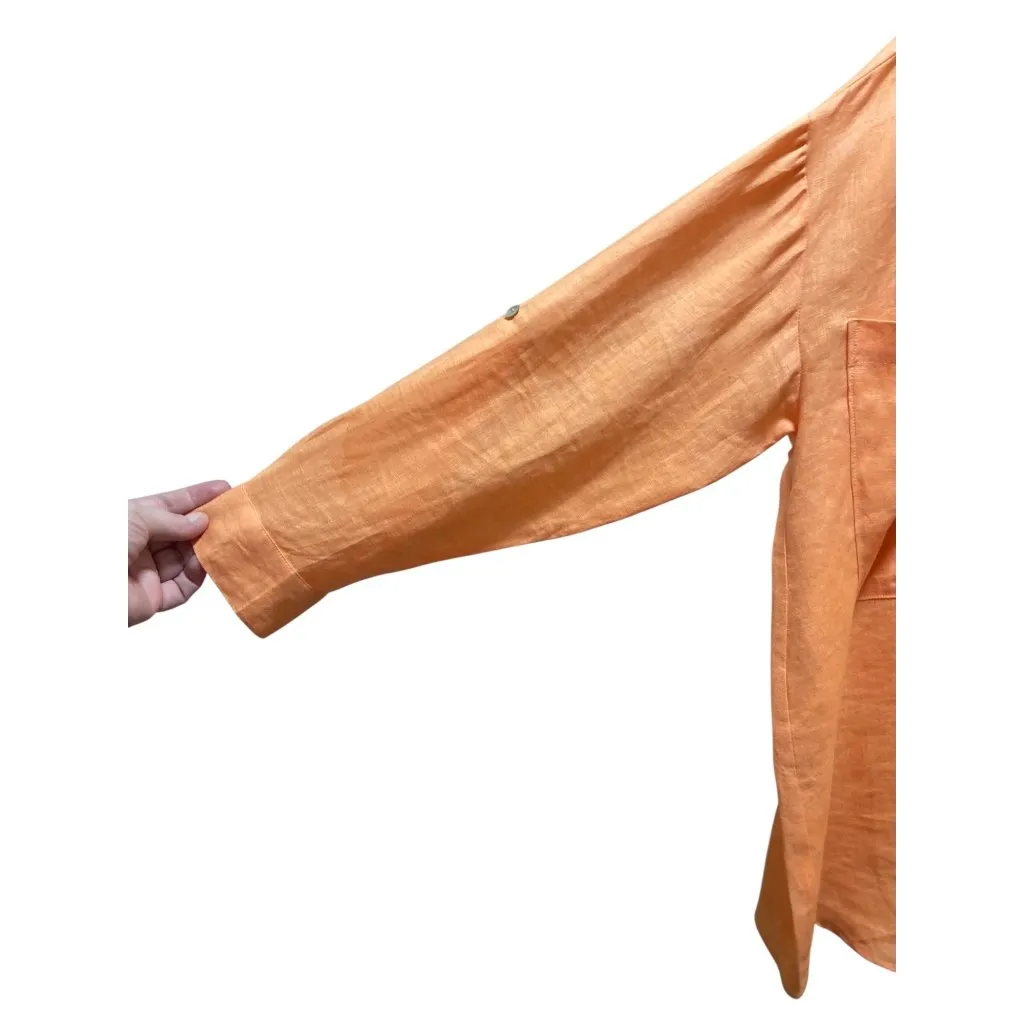 Magaschoni Linen Oversized Button Down Blouse Orange Size L Beach Lagenlook Boho - Image 5