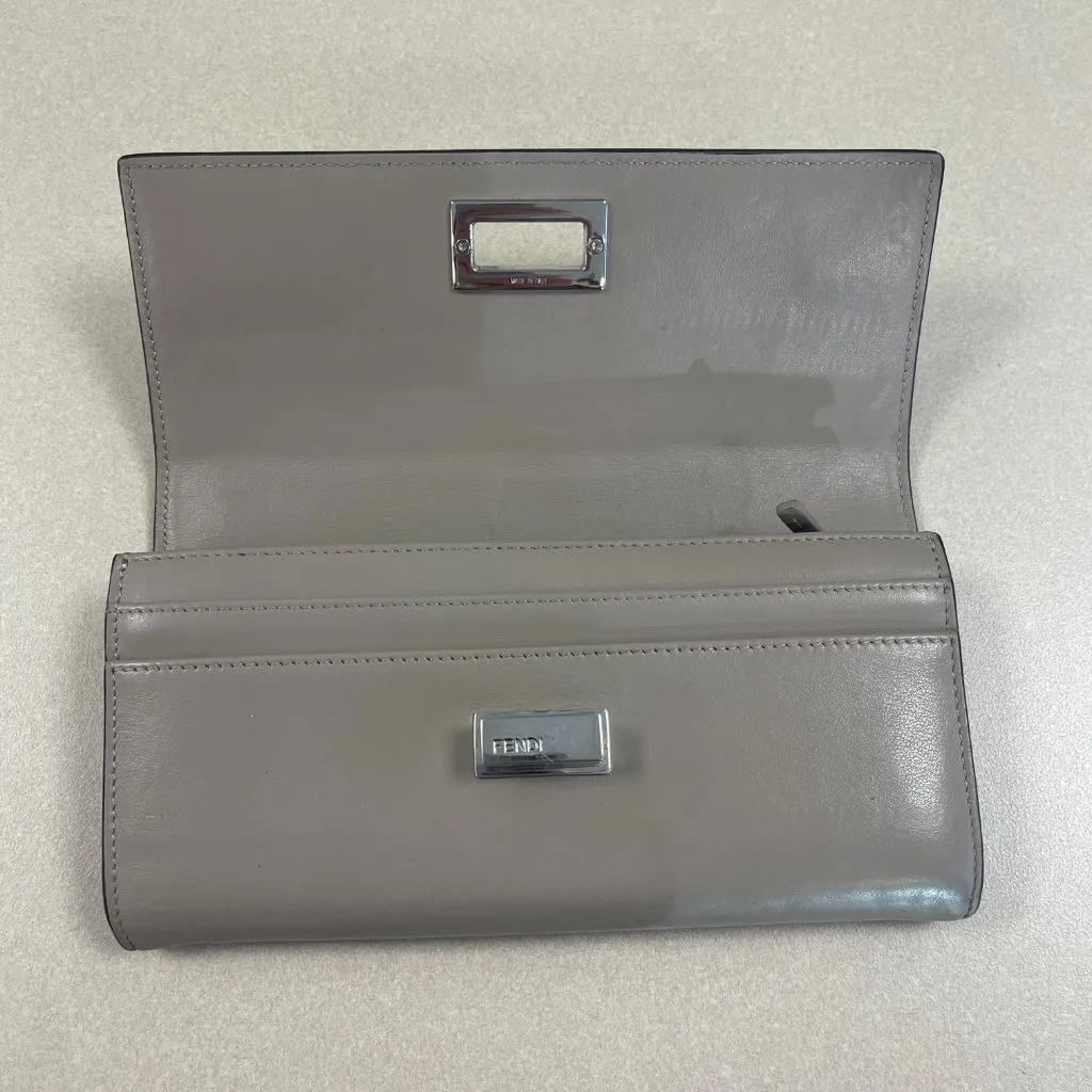 FENDI Peekaboo Leather Continental Wallet w/Turnlock - Greige - Preowned - Image 6