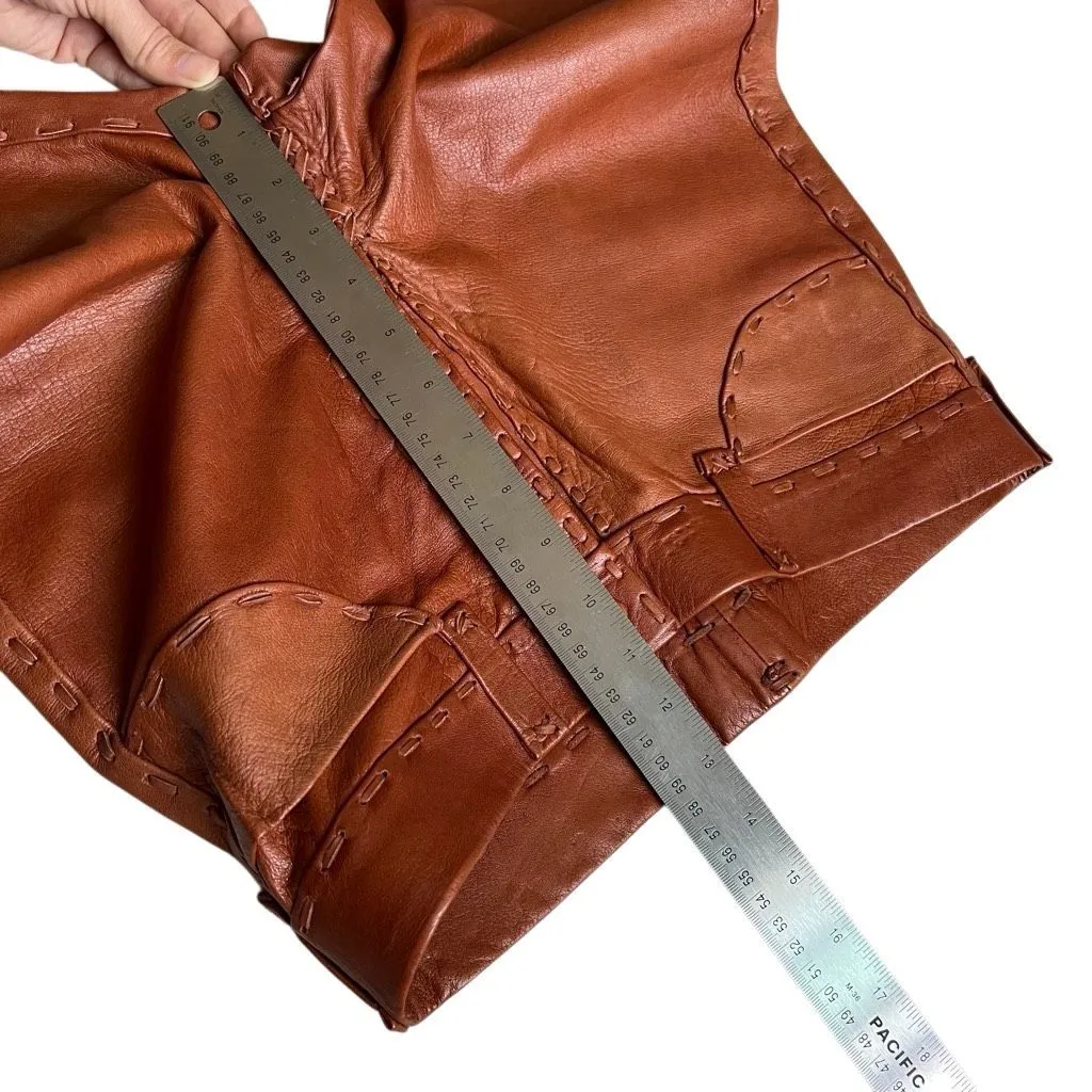 Vintage 1970s Whipstitched Buckskin Leather Flare Pants Size 30” Brown - Image 9