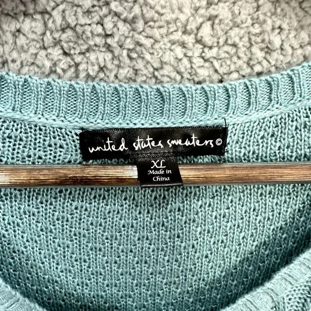 United States sweaters XL tunic‎ blue pullover lace trim fisherman cable knit - Image 2