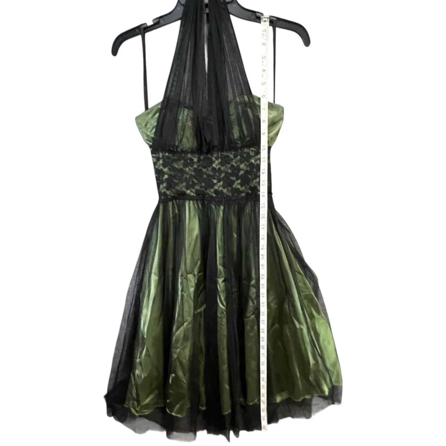 Vintage Y2K Cumbia Dress XS Green Satin Black Mesh Goth Fairycore Party Whimsy - Image 13