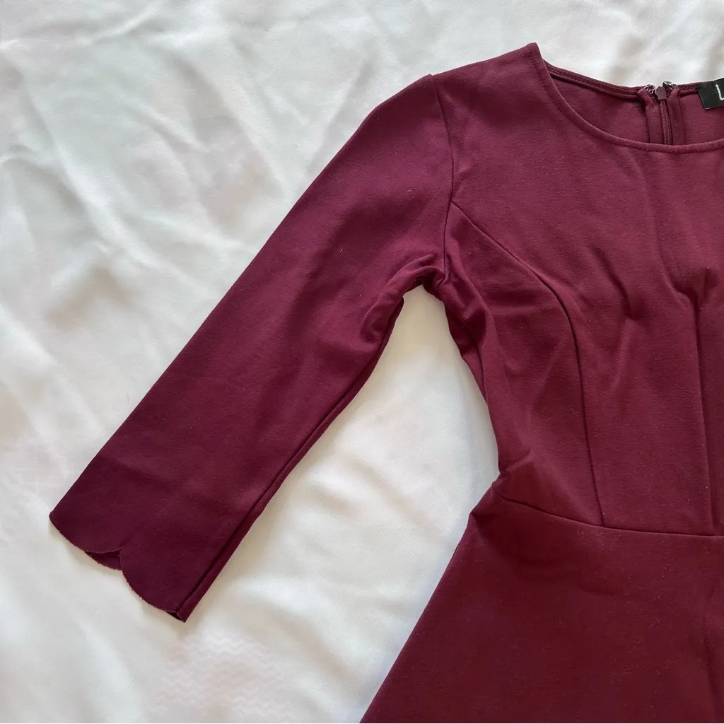 NWOT XS Lulus Maroon Scallop Trim Cumulonimbus Clouds Skater Dress Fit and Flare Red - Image 4