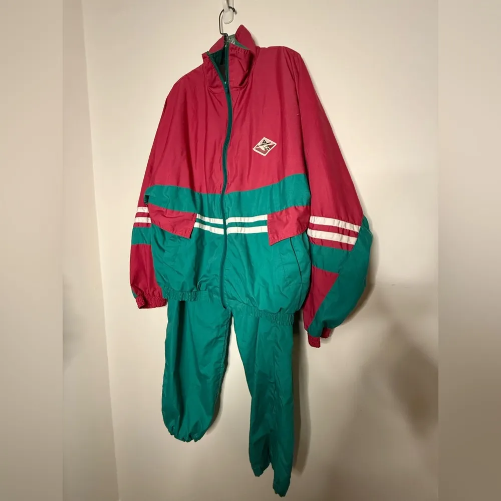 Vintage Fischer Tracksuit Pink, Green & White Retro Set Windbreaker Pants Size M Size M - Image 3