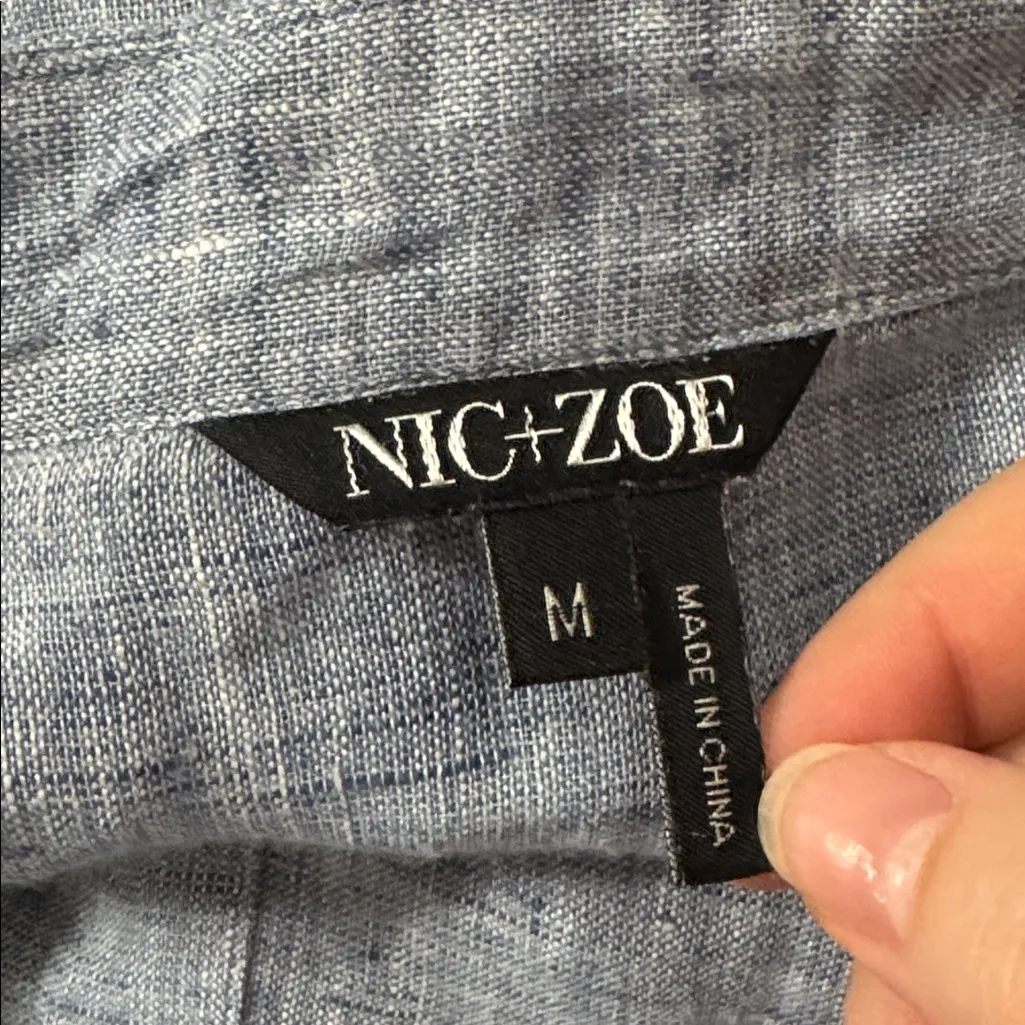 NIC+ZOE Textured Lagenlook Light Long Sleeve V-neck Button Down Linen Top size M - Image 9