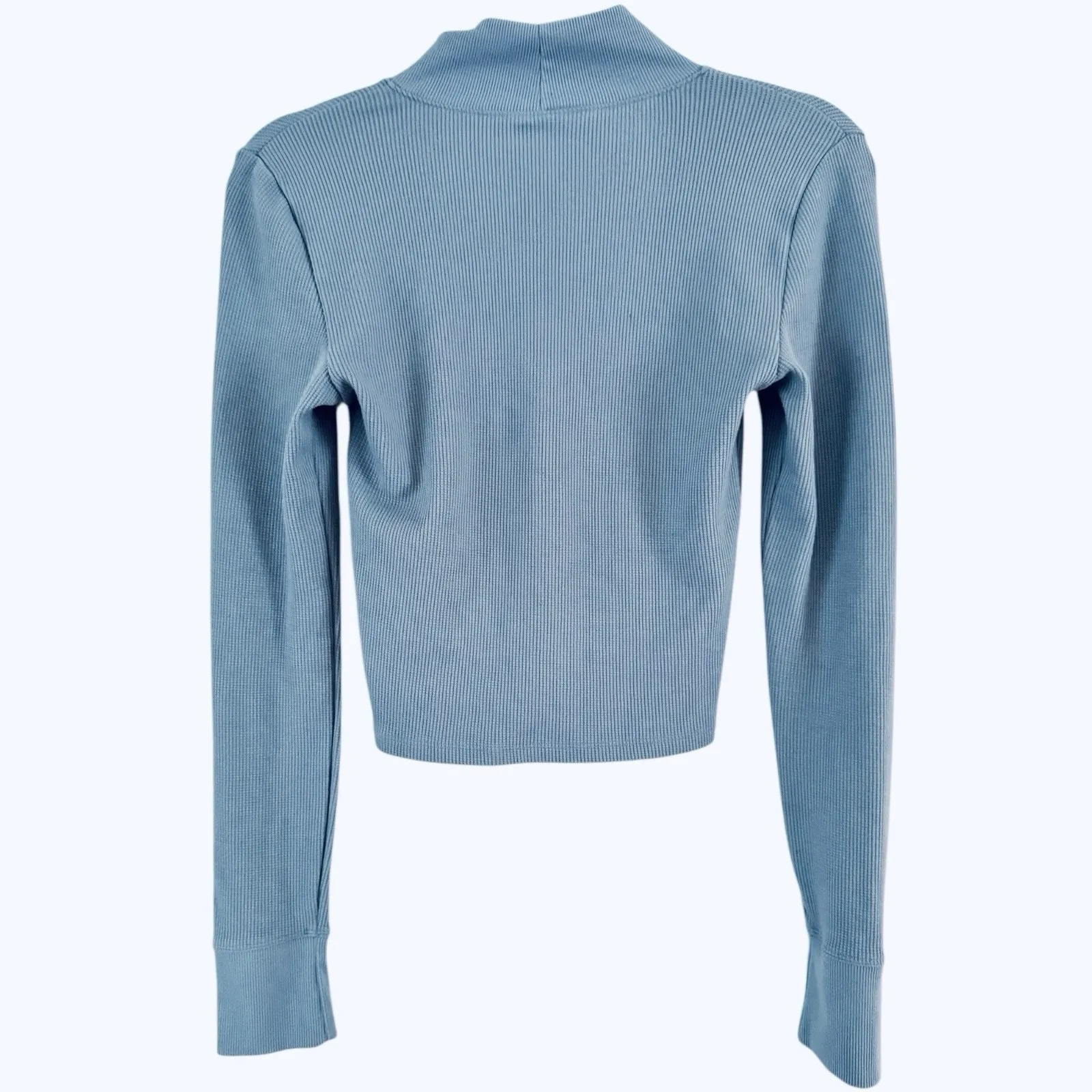 American Eagle Blue Waffle Knit Turtleneck Crop Top Size Medium - Image 2