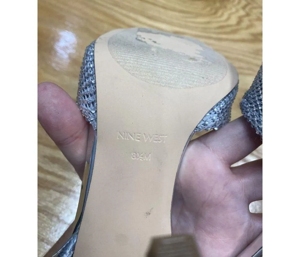 Nine West Twinkle Heeled Dress Sandals Women's 8.5M Silver Stiletto Formal B50 - Image 7