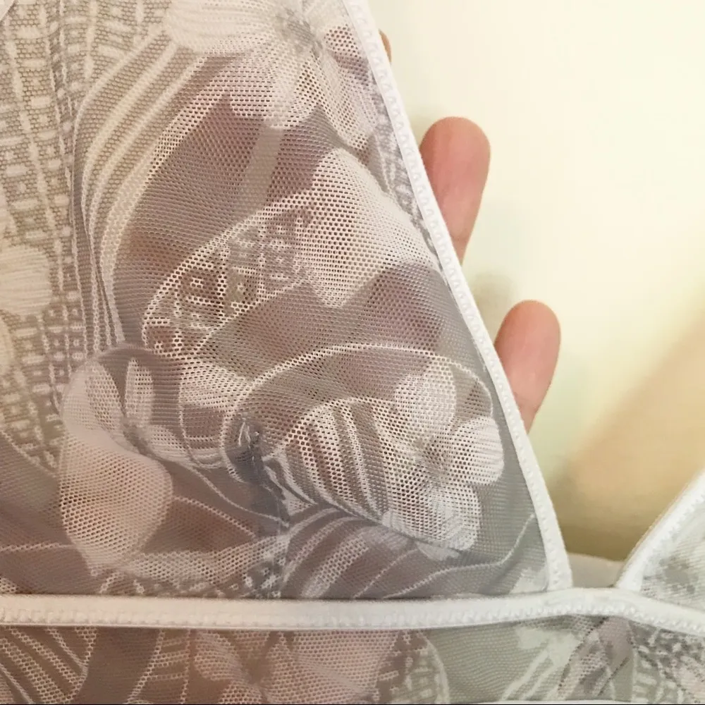 Victorias Secret Sheer Mesh unlined wire free gray floral bra bralette AB A B S - Image 79