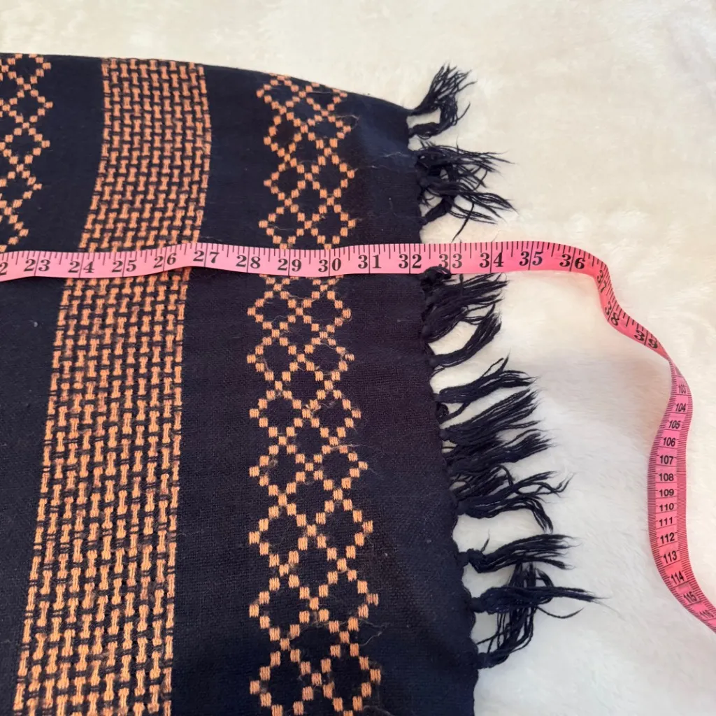 Free People Navy and Coral/Melon Poncho with Fringed Edges - Image 10