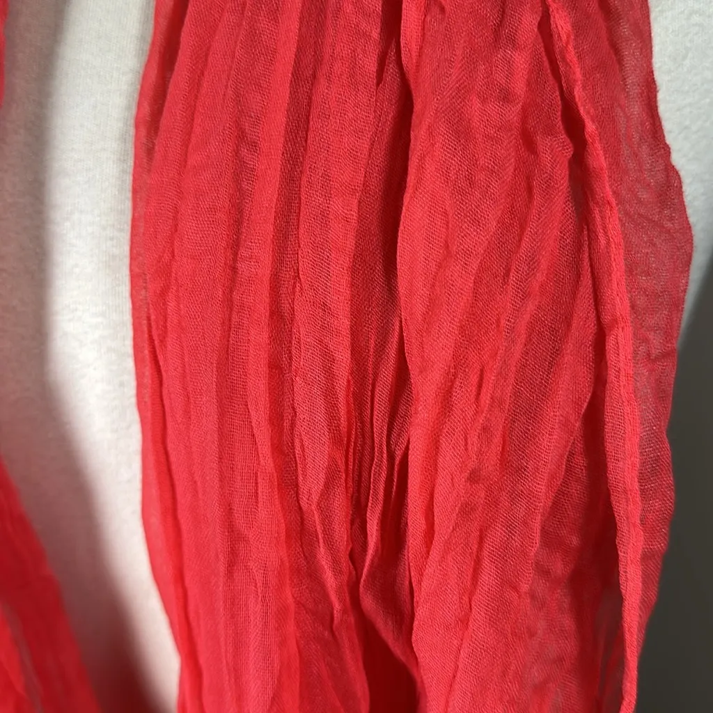 Crinkle Fashion Sheer Scarf with Tassels 36”x72” Watermelon Pink - Image 6