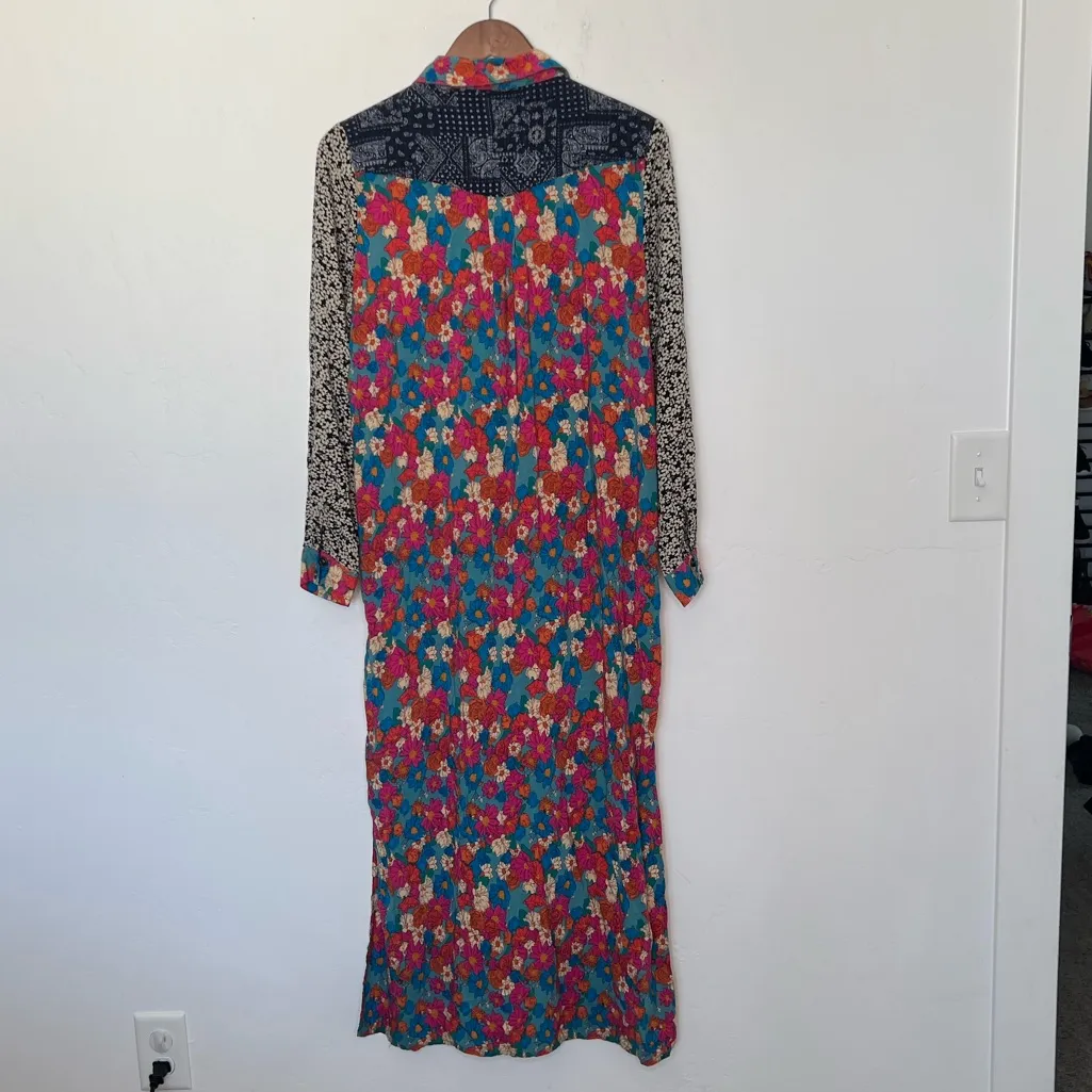 Natural Life Esme Patchwork Floral Maxi Shirt Dress Boho Medium - Image 4