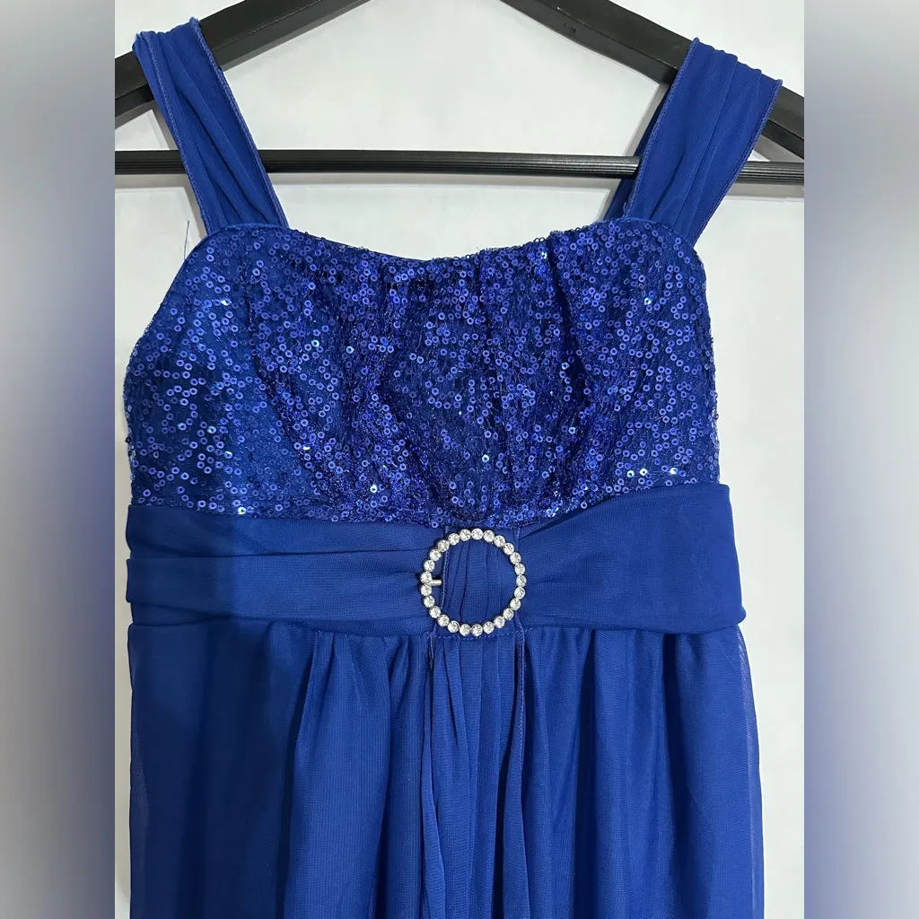 Amy’s Closet Blue Sequin Gown Rhinestone Belted Maxi Dress Vintage Y2K Size 12 - Image 3