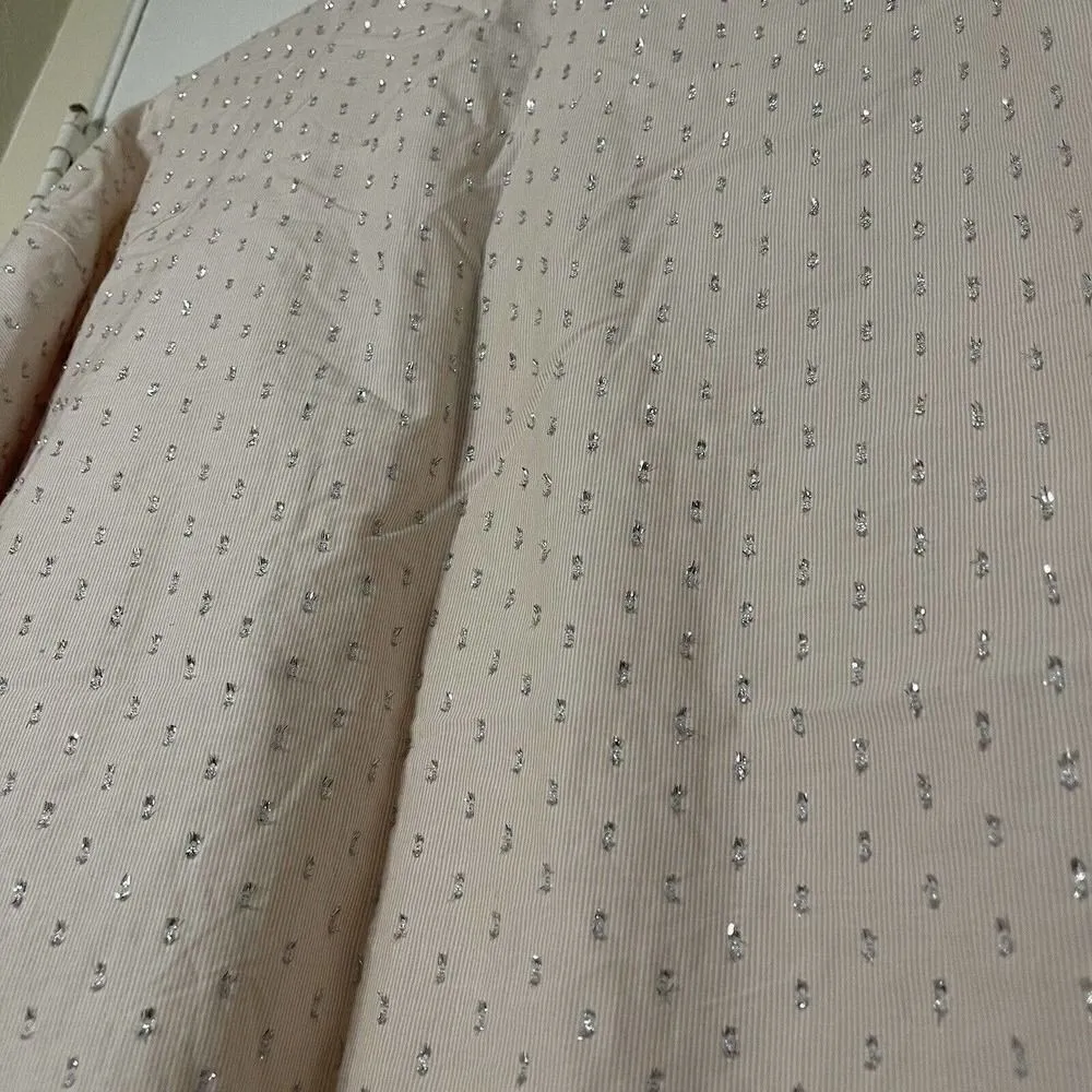 River island pink metallic silver dotted button down oversized shirt size small - Image 6