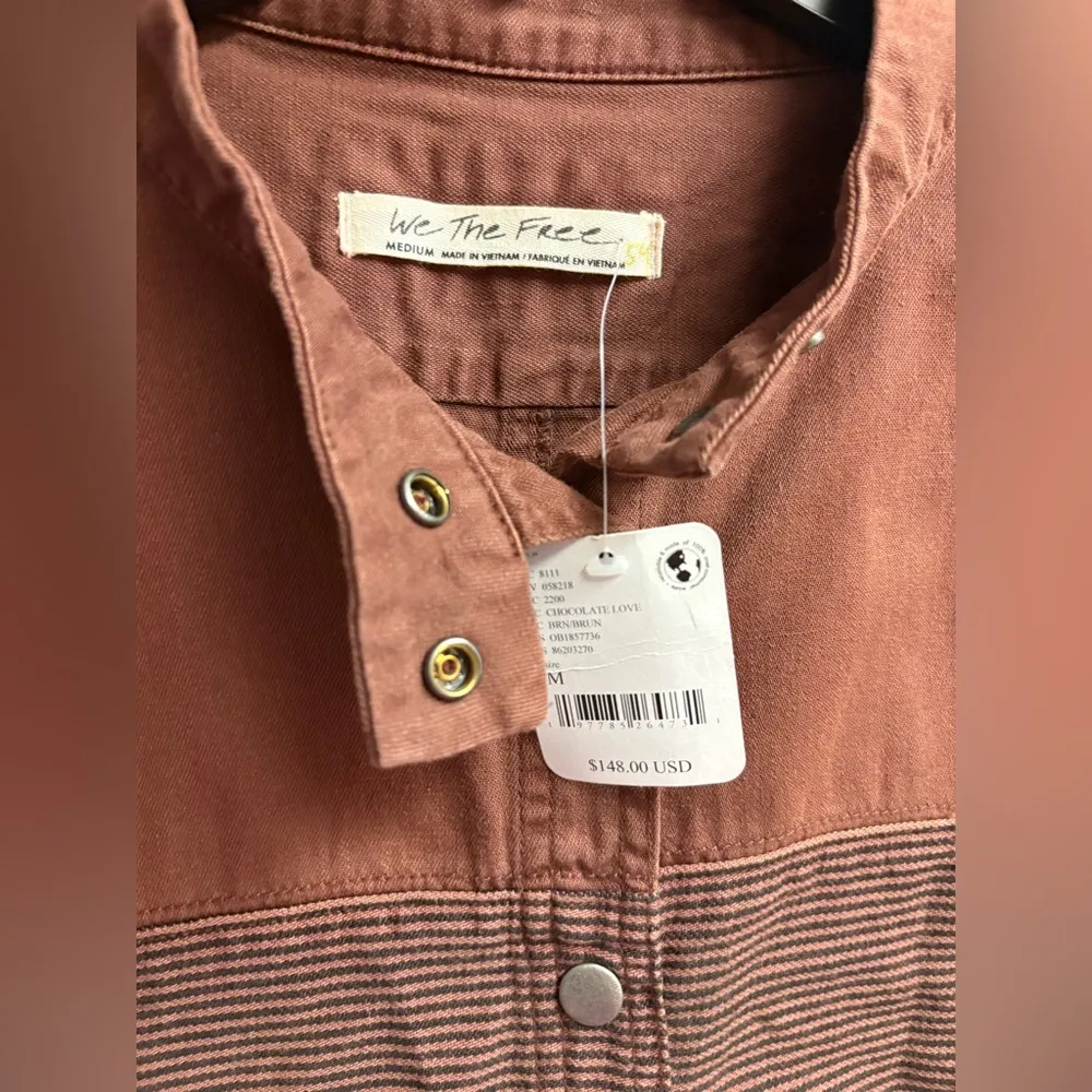 NWT Free People We The Free Moto Colorblock Shirt in Brown Size Medium - Image 3