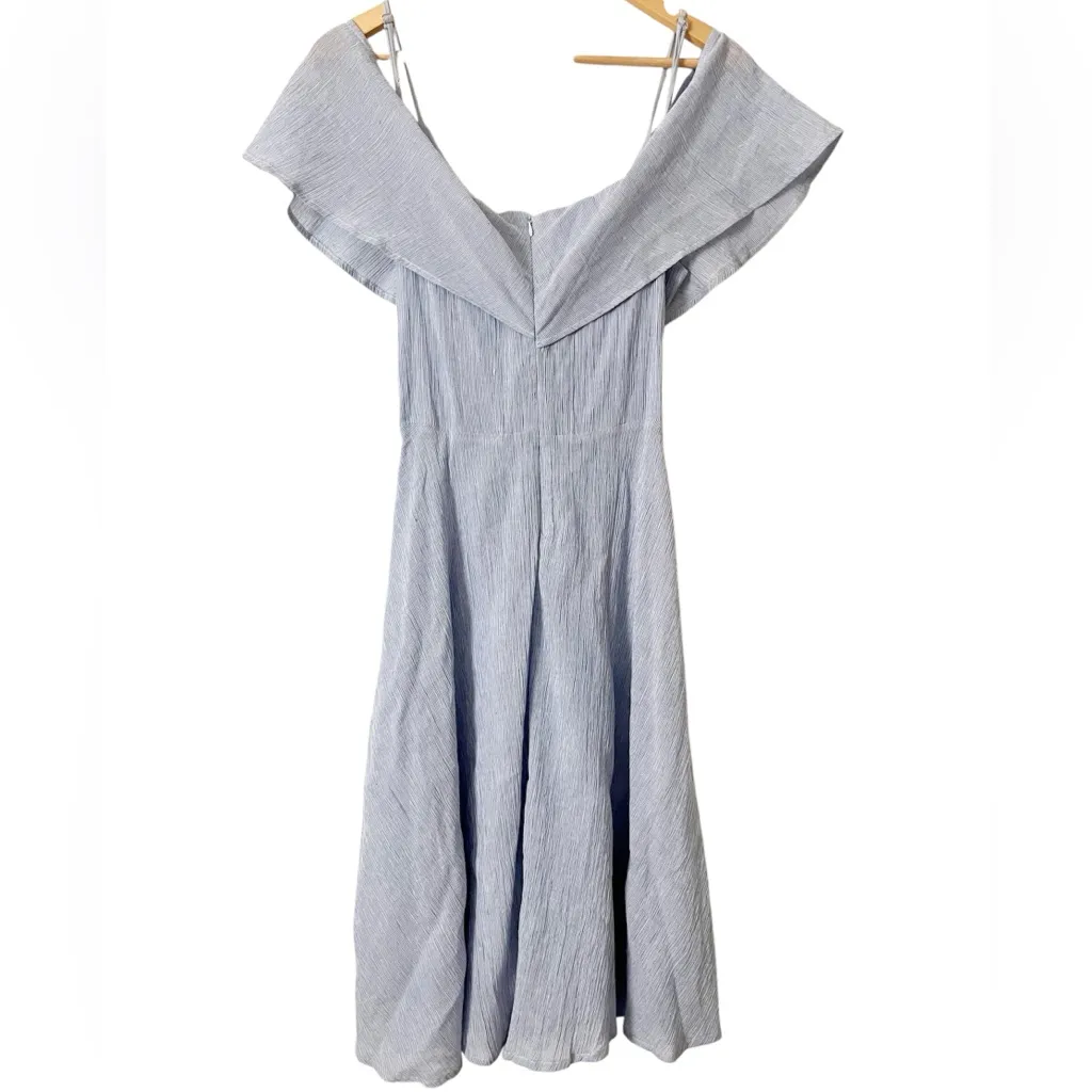 Lulu's Yacht‎ Rock Blue and White Stripe Off the Shoulder Midi Dress Size Large - Image 3