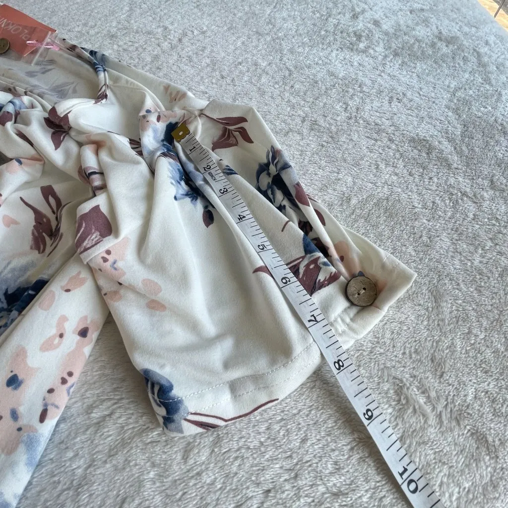 NEW Floral Shirt‎ Top Blouse Womens Size 16W White Pleated Short Sleeve Stretch - Image 11