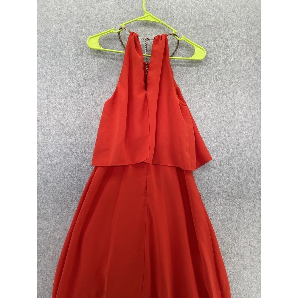 Adriana Papell Dress Hi-Low Layered Key Hole Solid Orange Size 4 Midi Sleeveless - Image 3