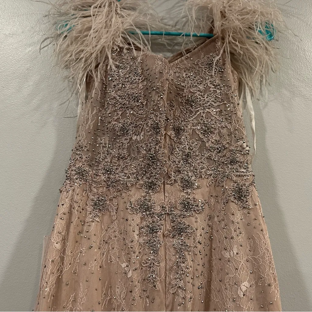 Mac Duggal 20246 Lilac Feathered Crystal Embellished Sleeveless Gown sz 4 - Image 6