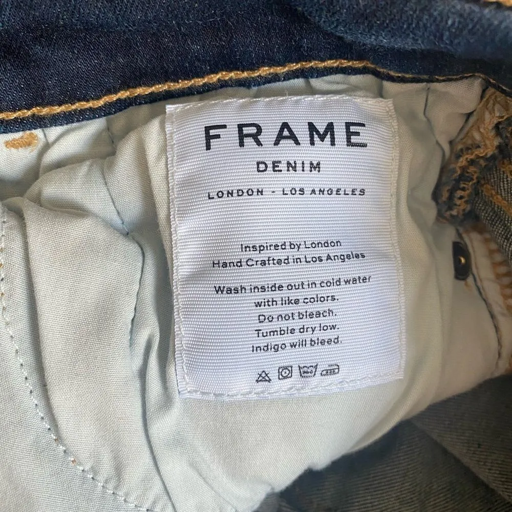 Frame Denim Le High Straight Fringe Hem Jeans in Pine Knoll Dark Wash - Image 12