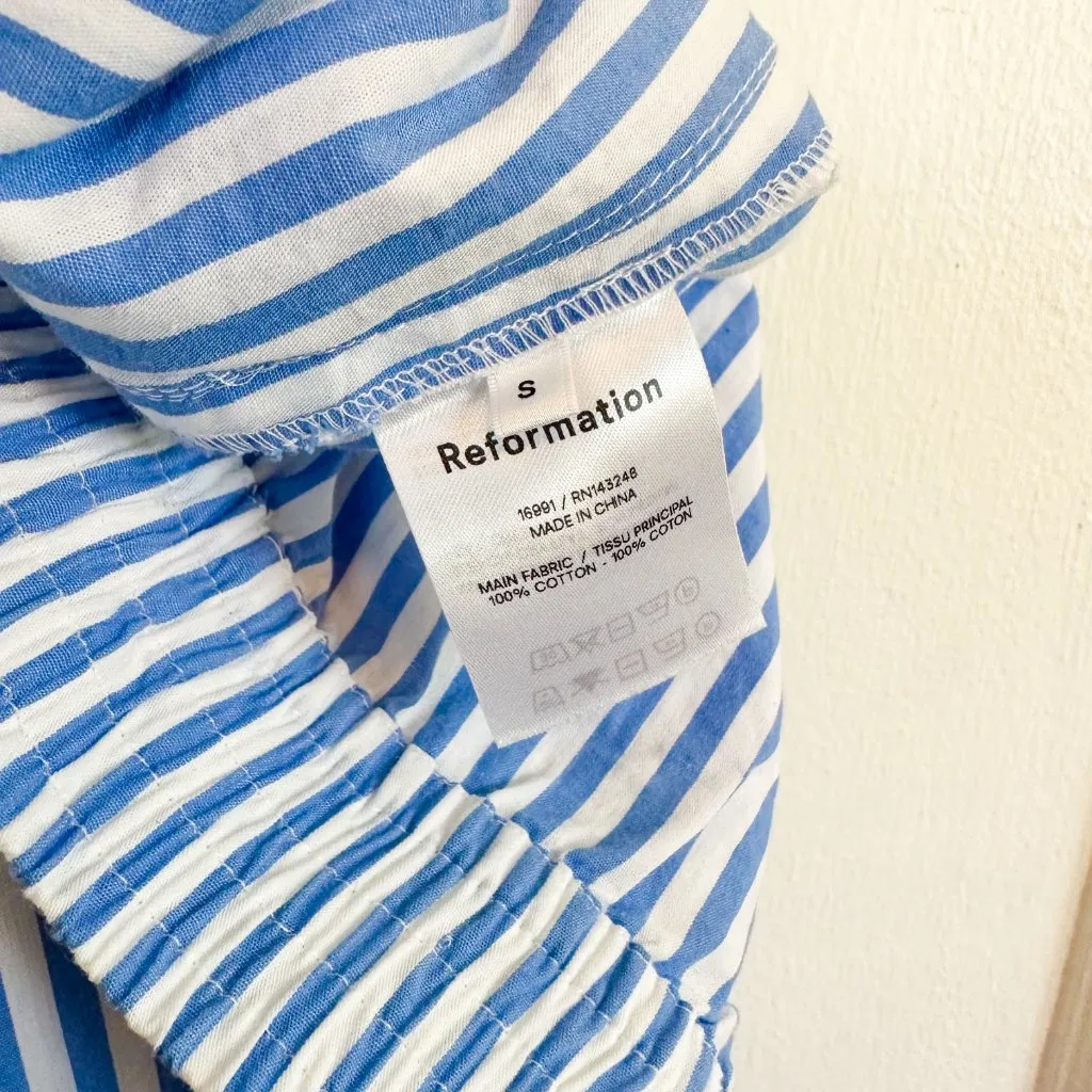 Reformation | Juno Straight Wide-Leg Casual Pants in Tribune‎ Stripe Blue - Image 7