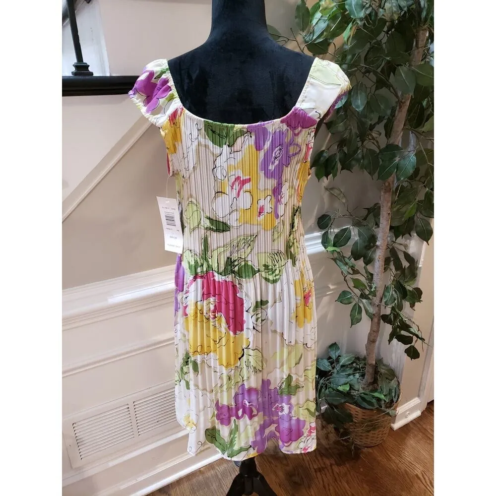 Sunny Leigh Women's Multi Floral Drawstring Neck Sleeveless Knee Length Dress L - Image 2