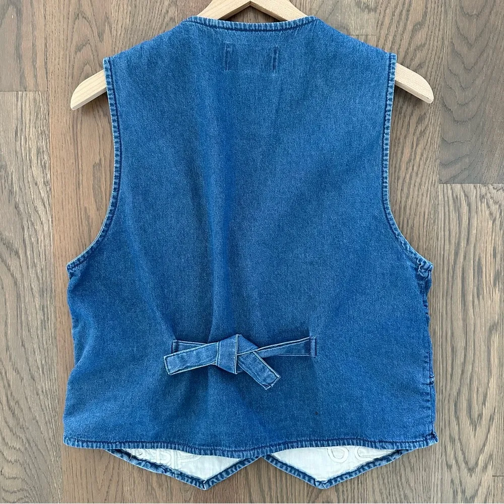 Anthropologie Vintage Embroidered Geometric Denim Western Sleeveless Vest Blue L - Image 3