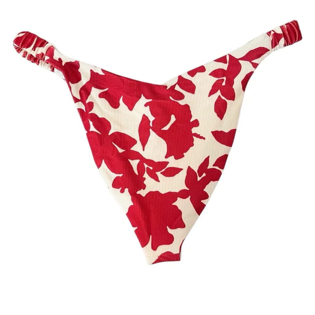 Beach Riot Red and White Floral High‎ Waist Ribbed Swim Bottoms Size XL NWOT - Image 2