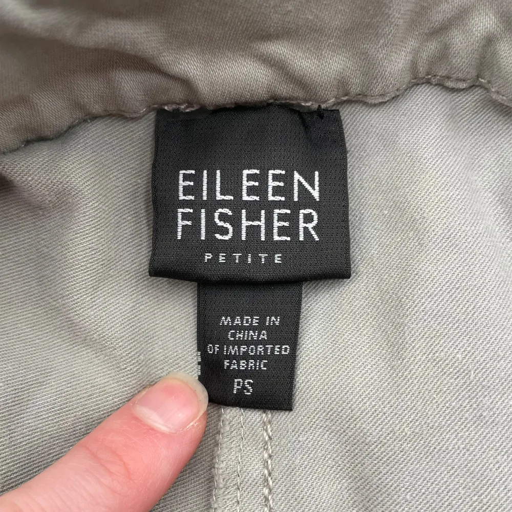 Eileen Fisher Button & Zip Adjustable Back Green Cotton Petite Pants PM - Image 3