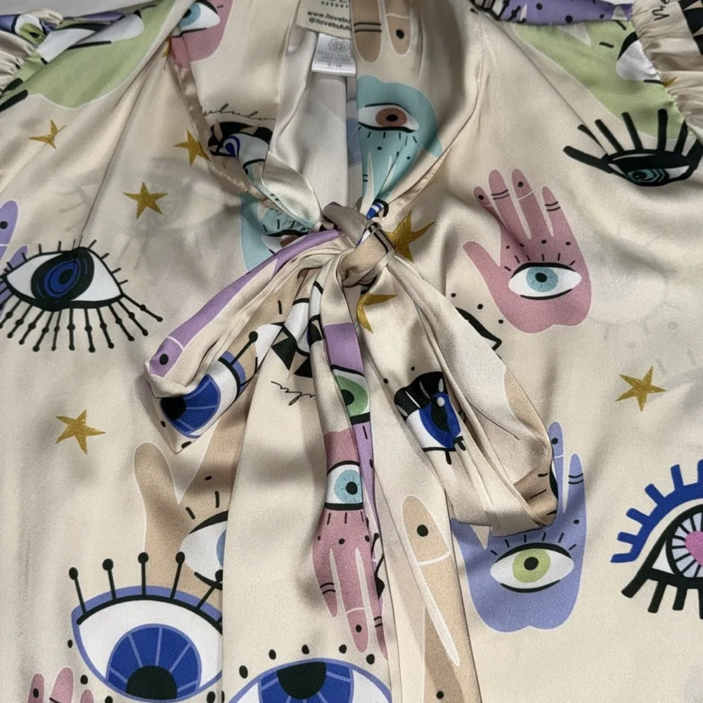 BULULU RESORT WEAR women’s size s/m fortune teller palm reader bohemian eyes Purple - Image 5