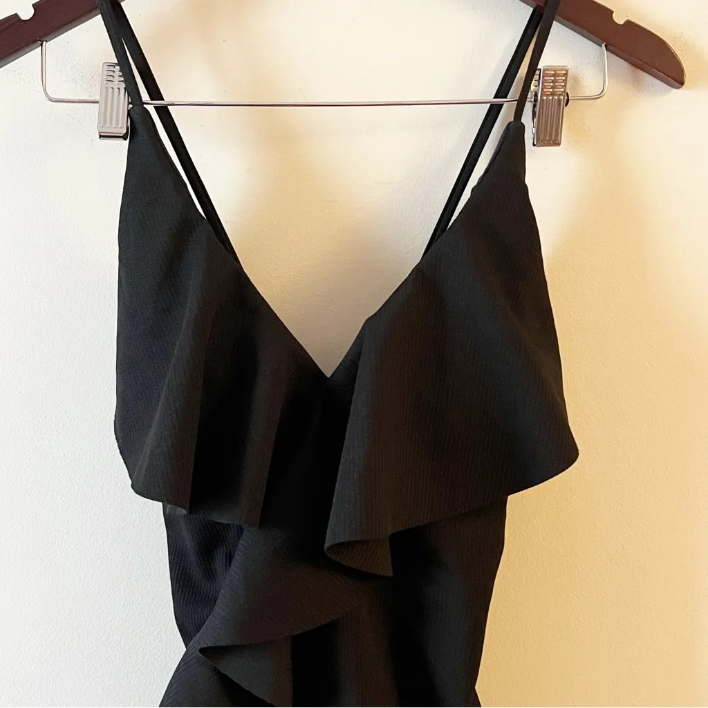 Cupshe Black Ruffle Overlay V-neck One Piece Bathing Suit Size Large NEW - Image 2